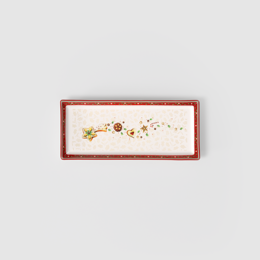 Winter Bakery Delight Serving Platter - Red, 15.7'' x 6.9'', Premium Porcelain