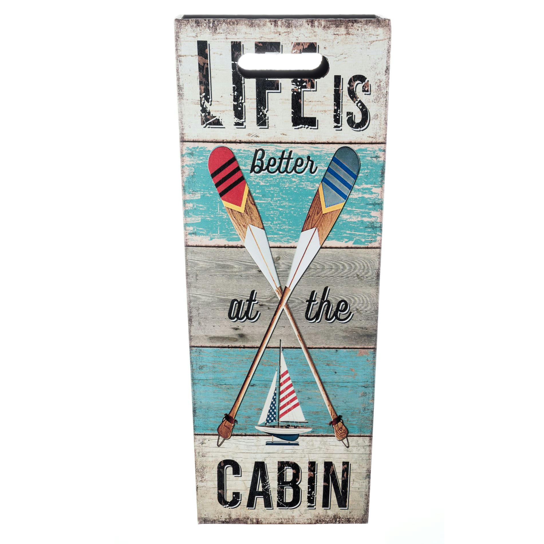 - Porte parapluie toile bois rectangulaire blanc gris et bleu