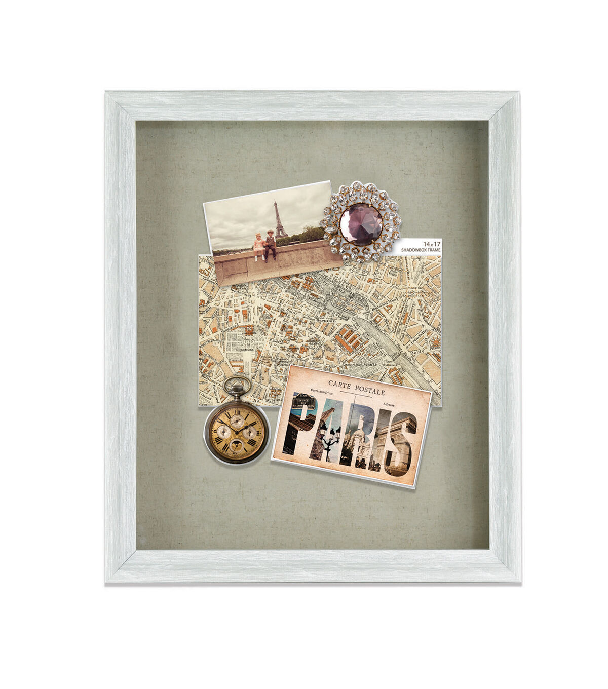 Enchante 14 x 17 Distressed White Shadow Bo x Photo Frame