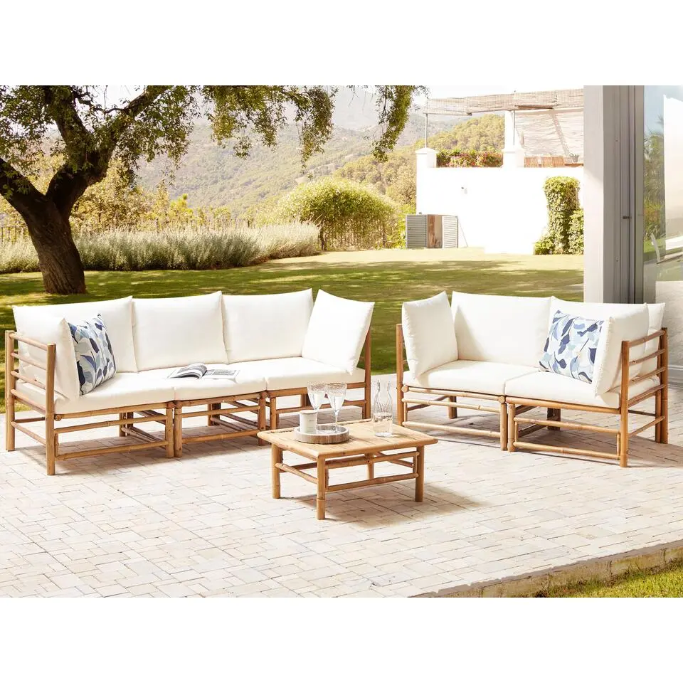 CERRETO - Loungeset 5-zits met salontafel - Wit - Bamboehout