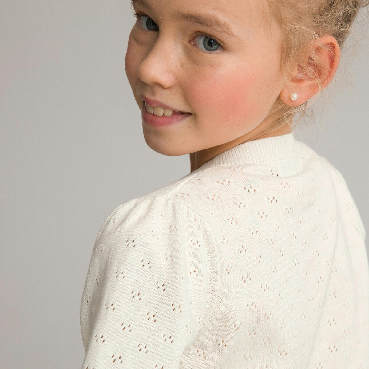 Gilet boutonné, fine maille fantaisie