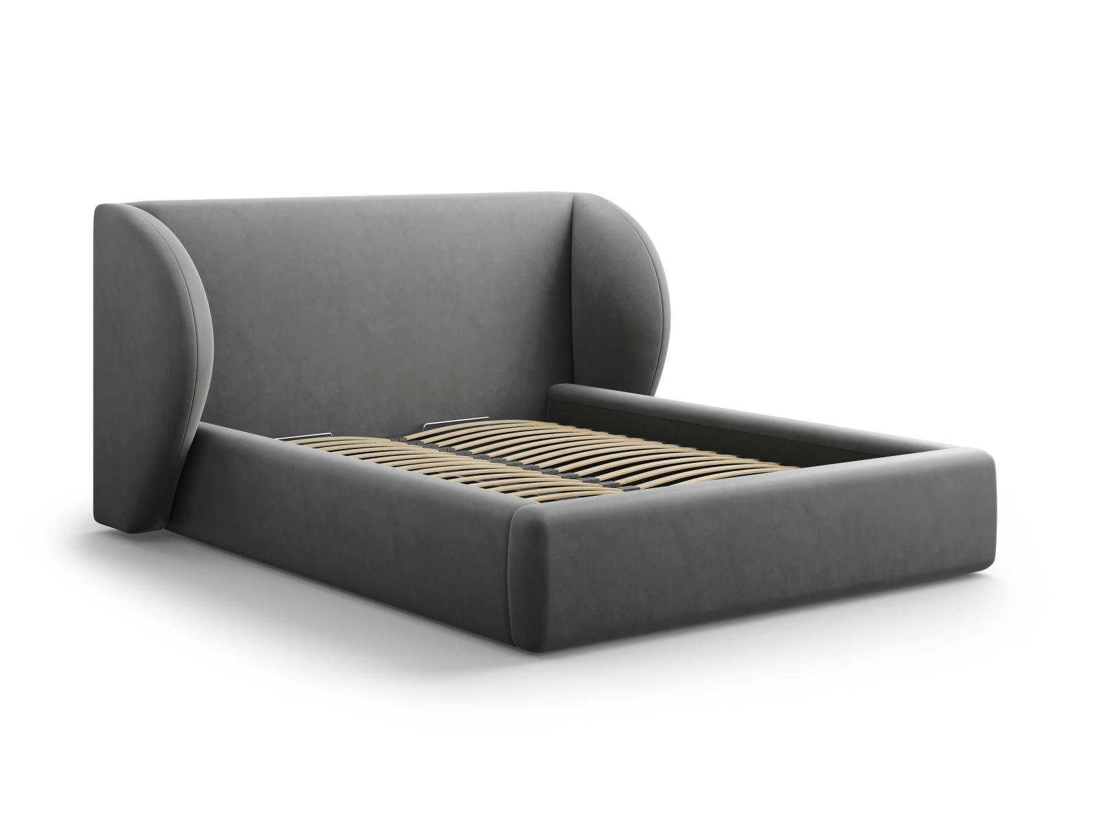 MILEY - Lit coffre avec tête de lit 140x200cm en tissu velours gris