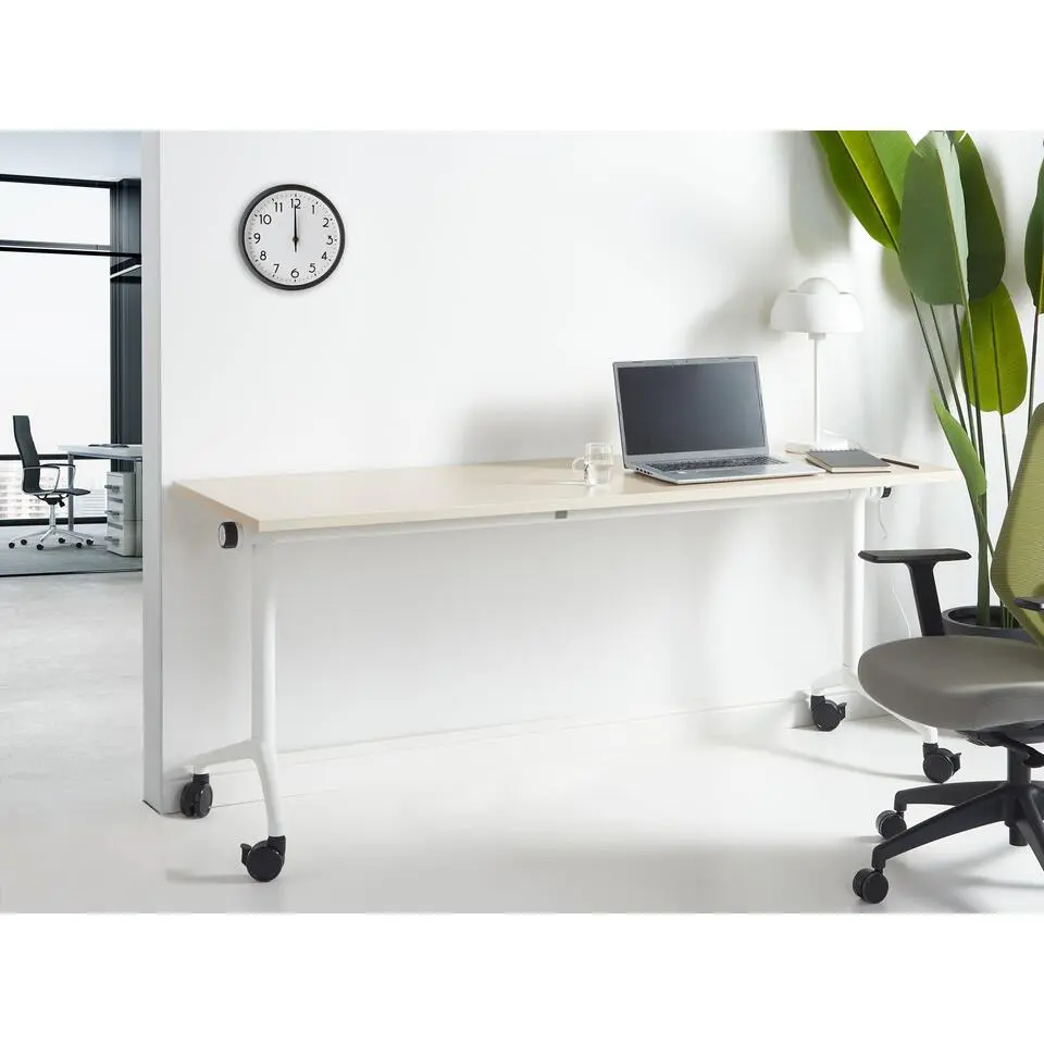 CAVI - Inklapbaar bureau - Wit/Lichthout - 180 x 60 cm - Staal
