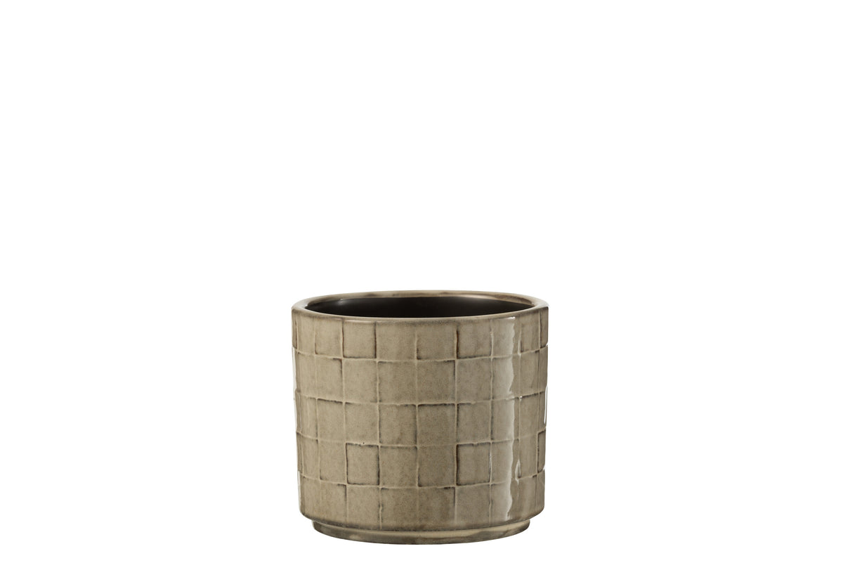 J-Line bloempot Vierkant - keramiek - beige/grijs - small - 2 stuks - Ø 12 cm