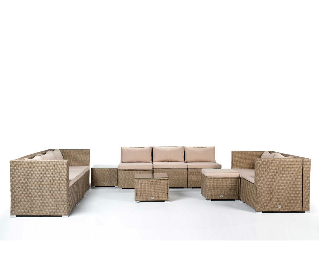 BAHAMAS - Salon de jardin Ensemble XL 9 Places Beige Rotin Synthétique