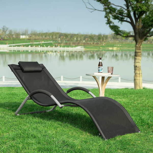 SoBuy Leżak Czarny 168x63x68cm Przemysłowy OGS38-SCH