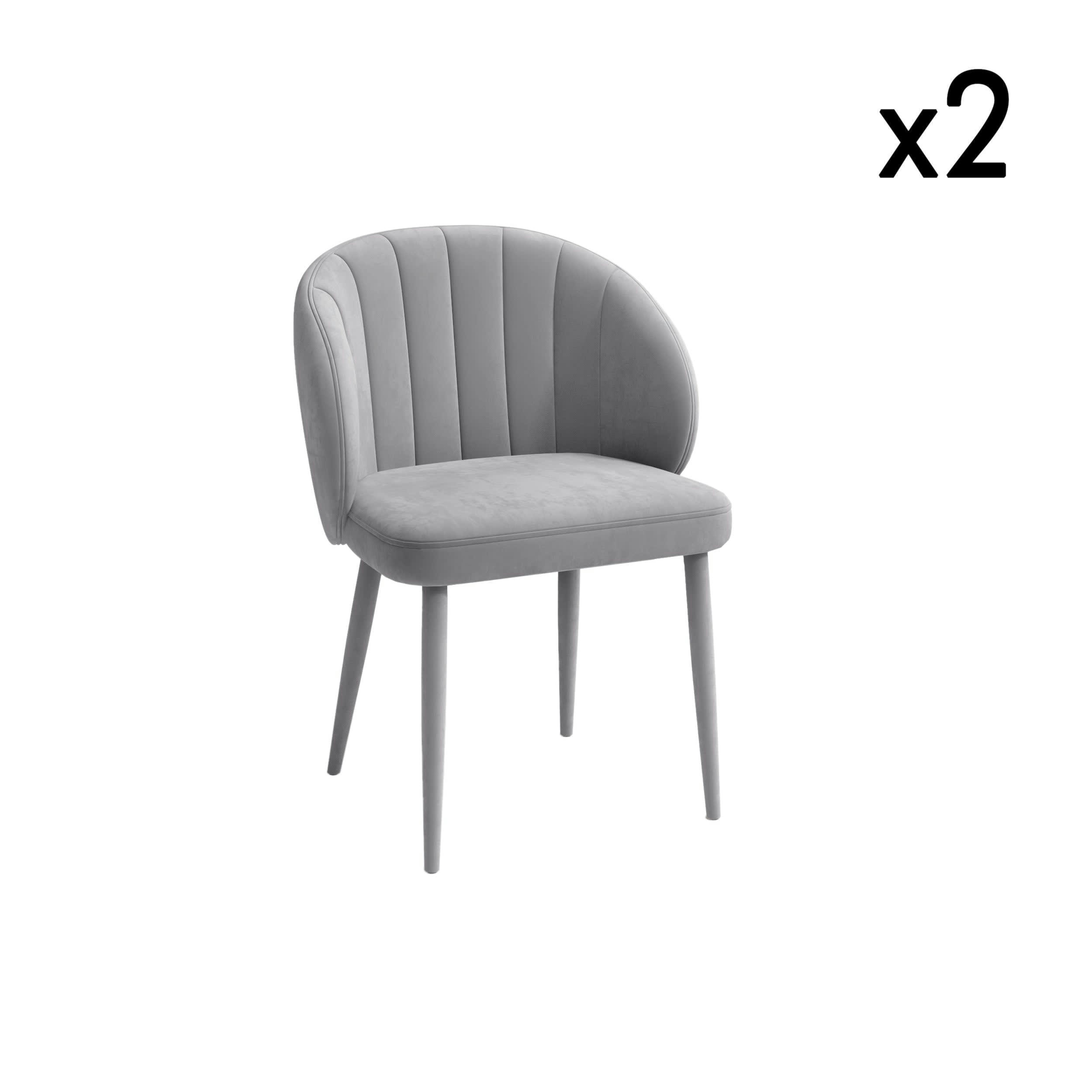 LOVE - Lot de 2 chaises velours gris clair pieds velours assortis