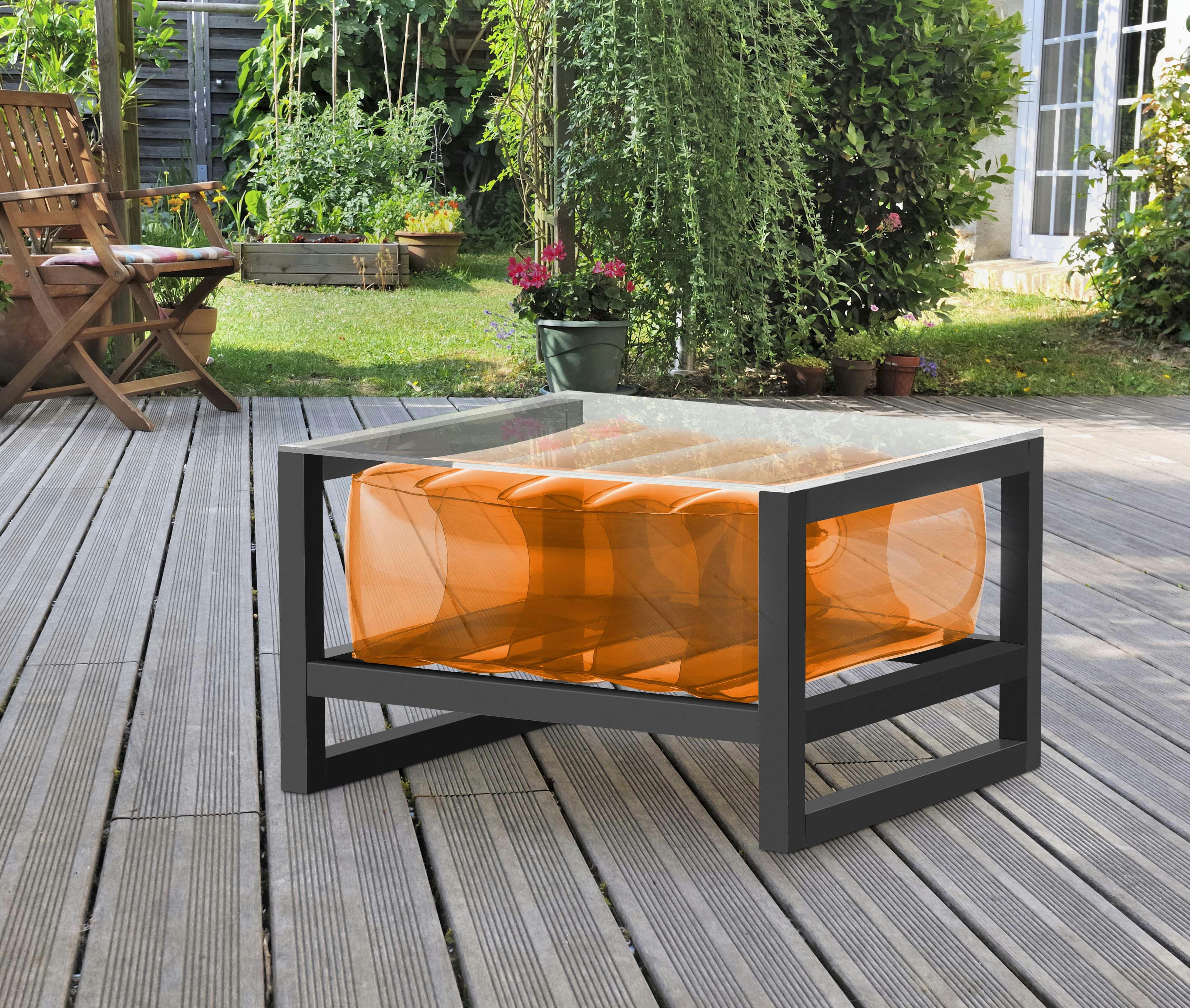 YOKO EKO - Table basse tpu orange cadre en aluminium