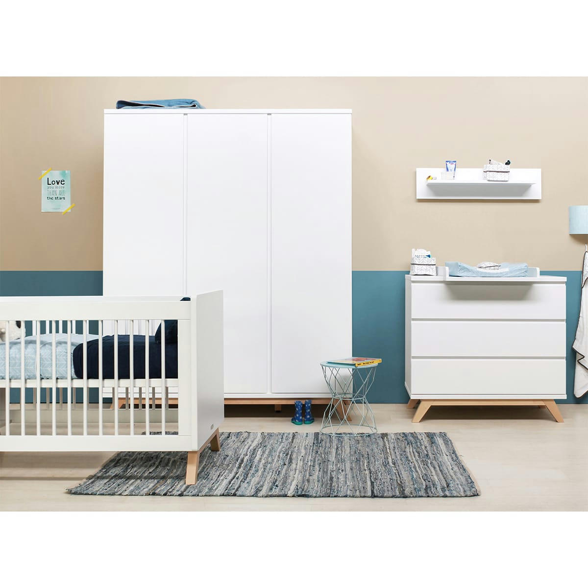 LYNN - Armoire 3 portes blanc naturel