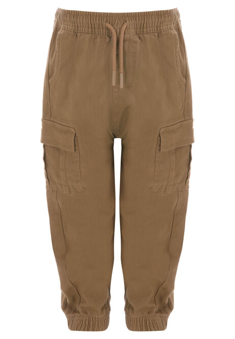 Younger Boys Brown Woven Cargo Joggers