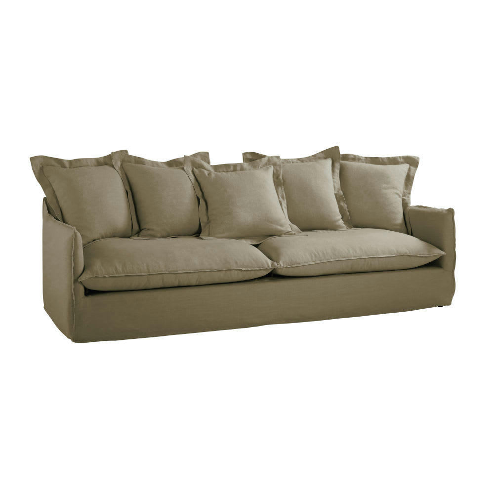 Barcelone - Canapé 5 places en lin vert kaki