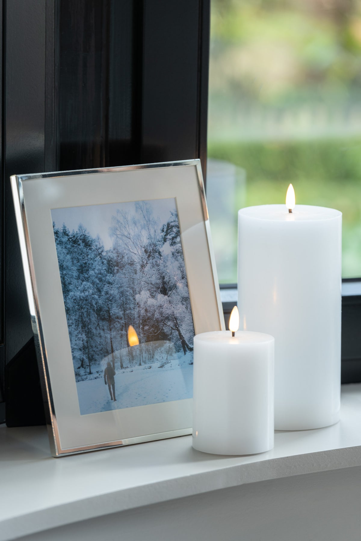 J-Line cilinderkaars - wit - large - LED lichtjes