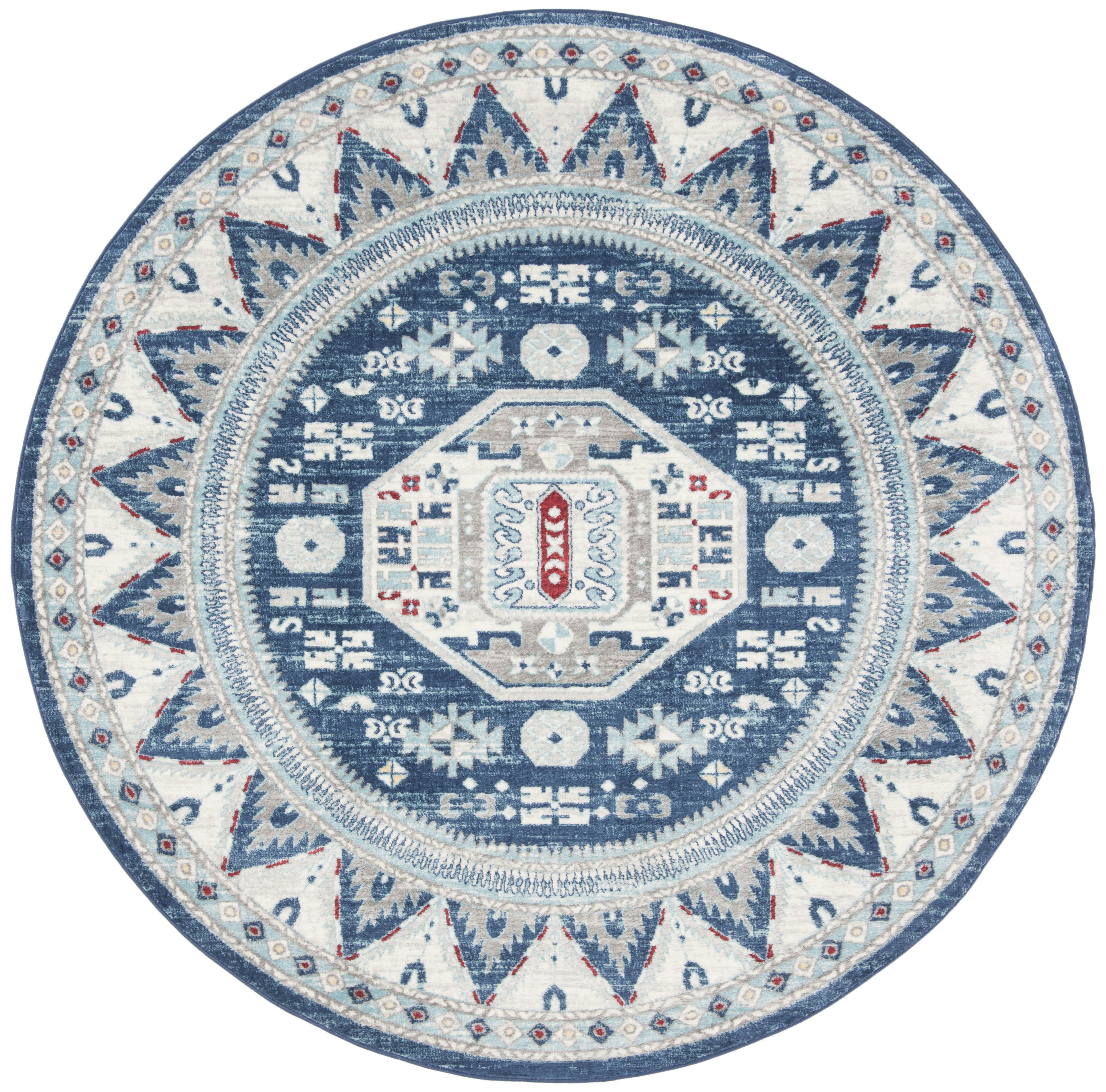 KAZAK - Tapis de salon interieur en bleu & crème, 201 x 201 cm