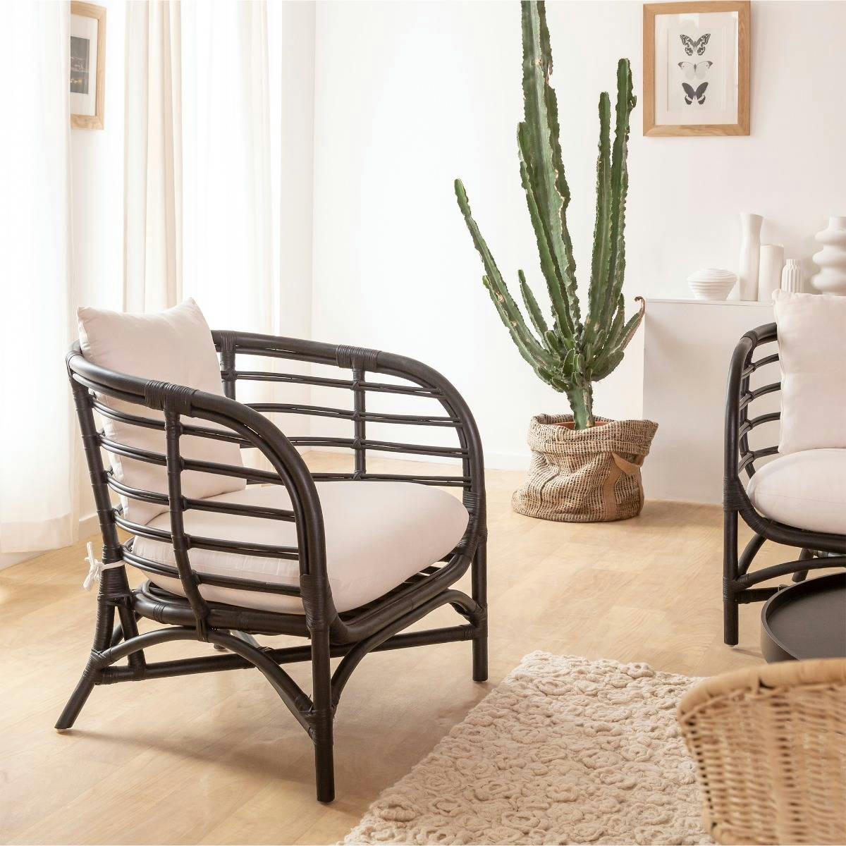 ANISSA - Fauteuil en rotin noir 79 cm