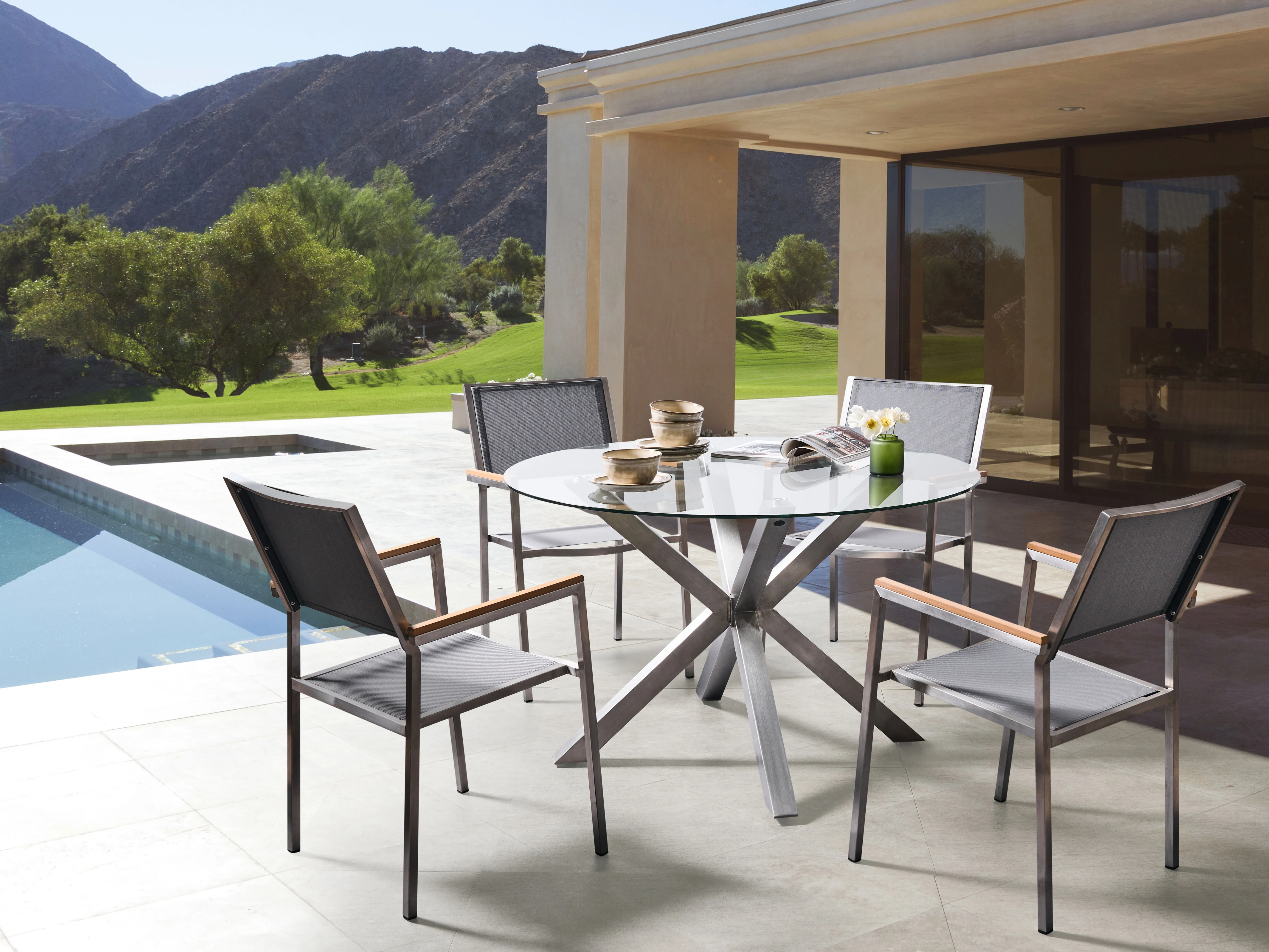 Garden Dining Set 4 Seater MALETTO/GROSSETO Stainless Steel Silver