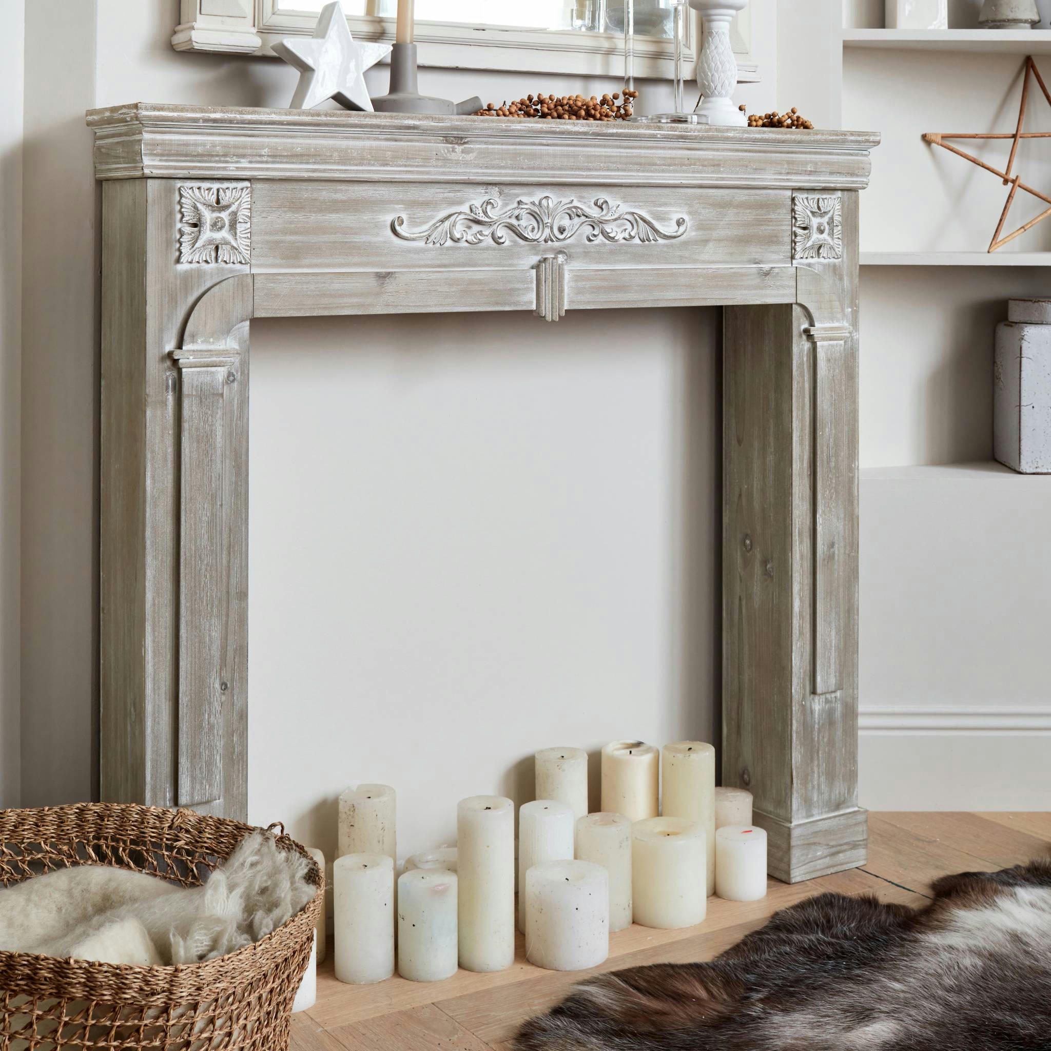ROMANCE - Manteau de cheminée décor bois cérusé
