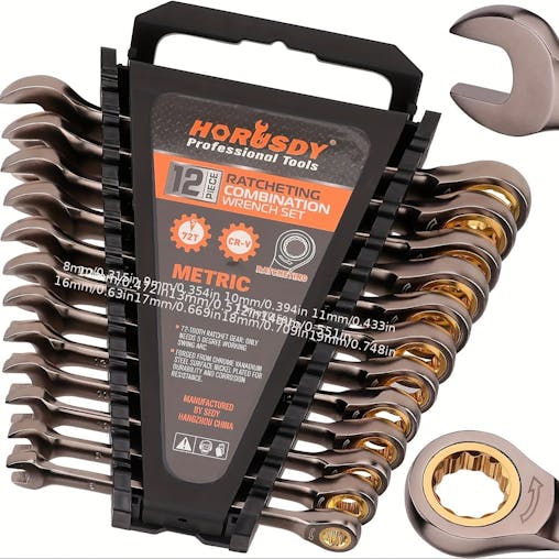 NNETM 12pcs Metric Ratchet Wrench Set 8-19cm with Case