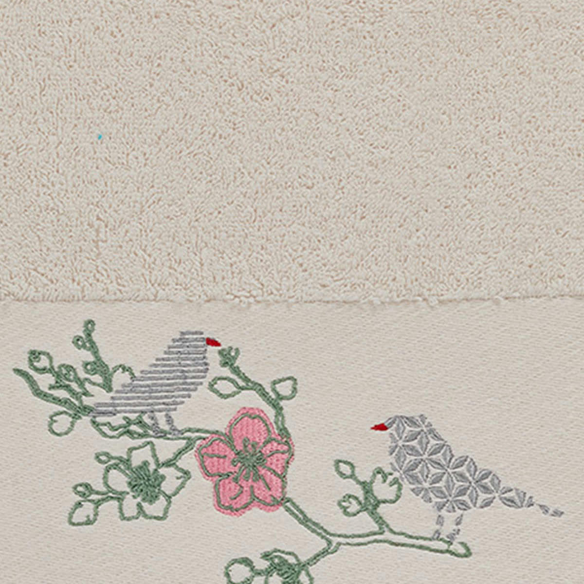 SPRING BIRDS - Drap de bain en coton Blanc Cassé 70x140 cm