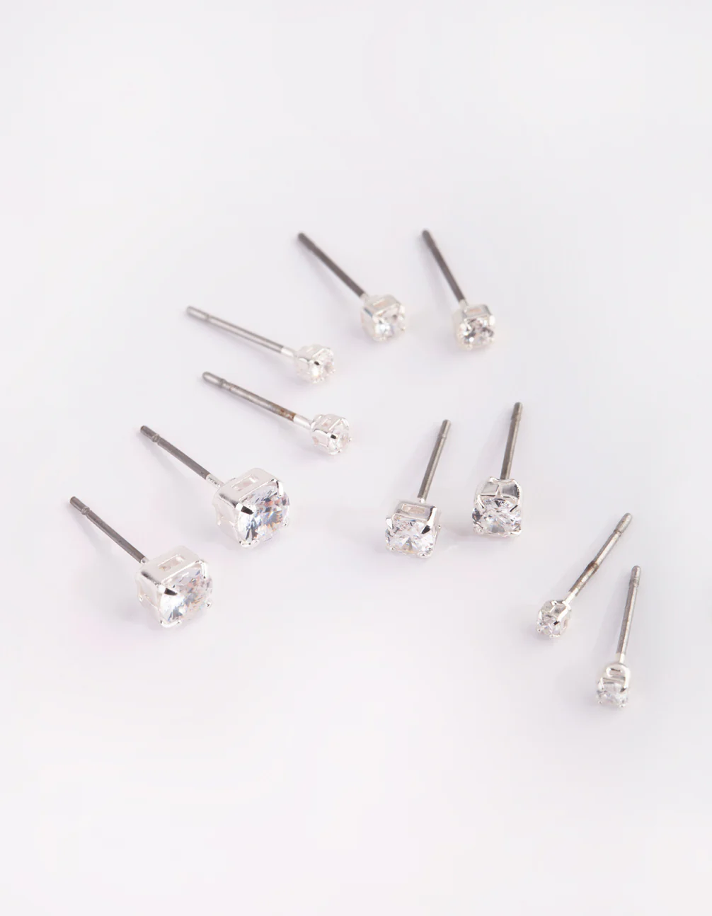 Silver Graduated Diamante Stud Earring 5-Pack