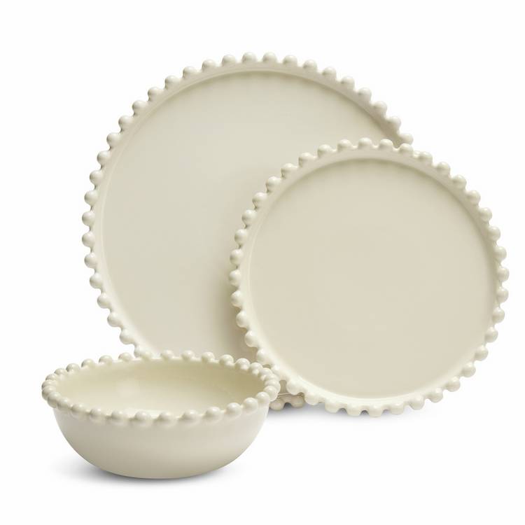 Habitat Bobbin 12 Piece Stoneware Dinner Set - Cream
