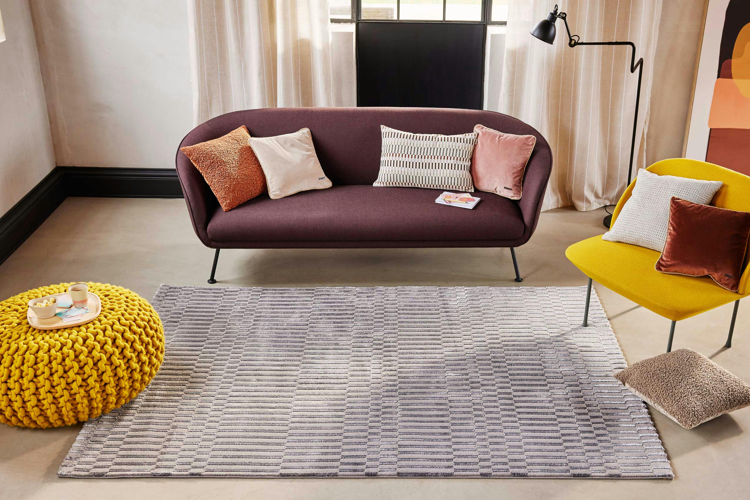 LINN - Tapis plat à motif et relief tons de gris 133x200