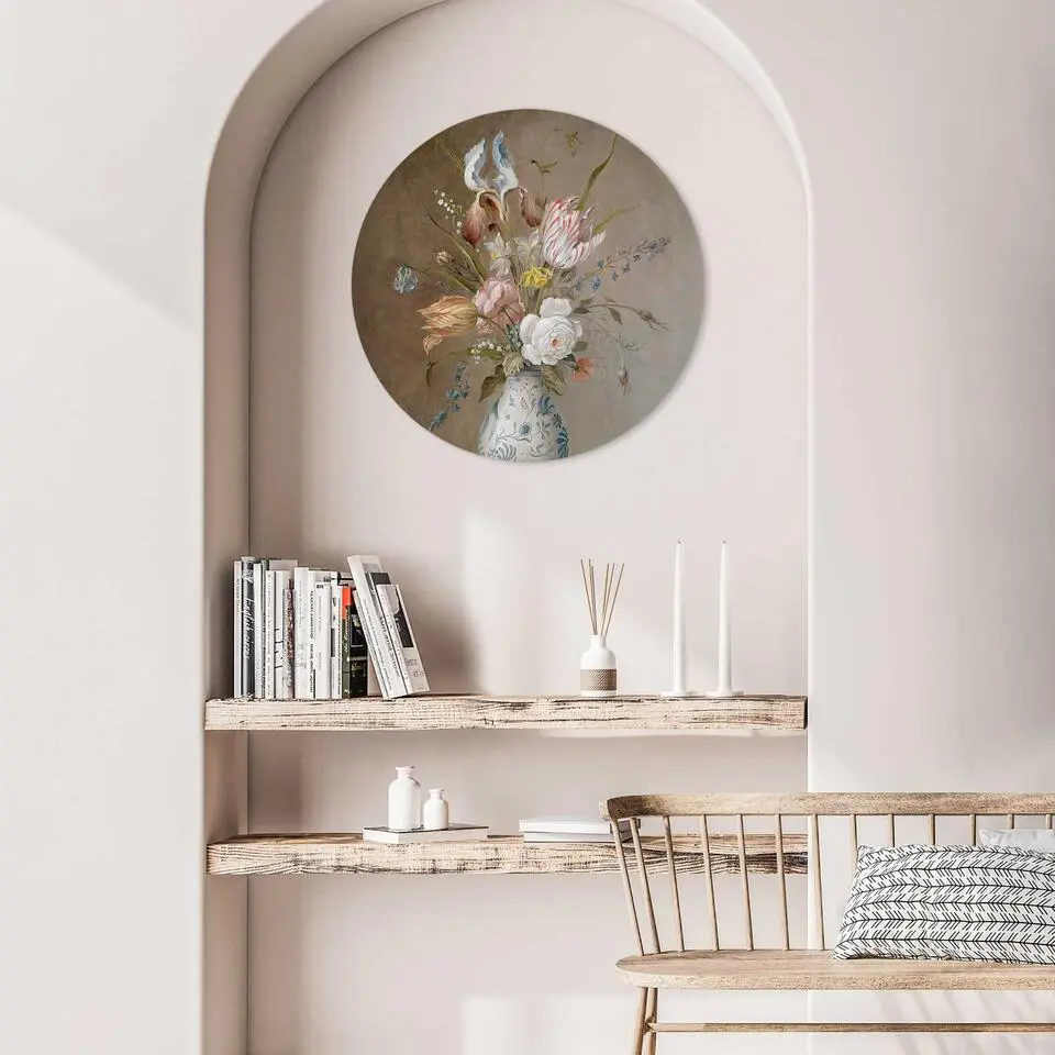 Glasschilderij Van der Ast Stilleven vaas met bloemen - &Oslash; 50