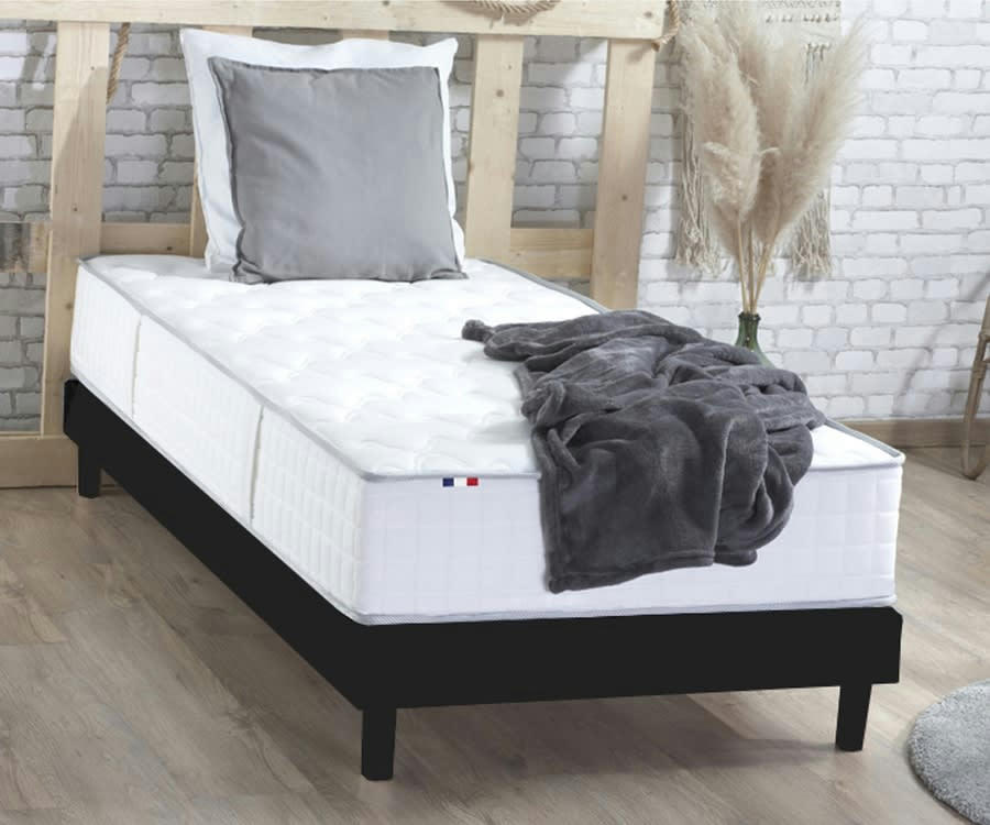 ENSEMBLE KIT ODYSSEE - Ensemble Matelas Ressorts + Mémoire + Sommier Kit Anthracite 90x190