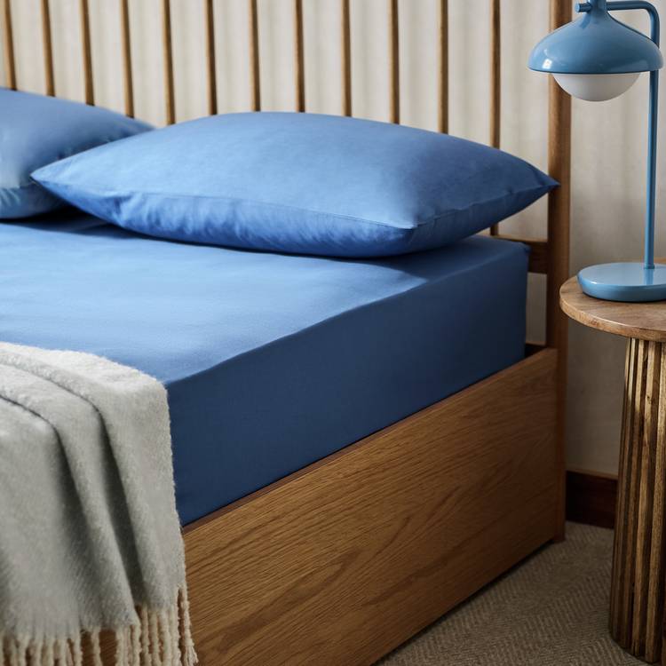 Habitat Extra Deep Plain Blue Fitted Sheet - Single