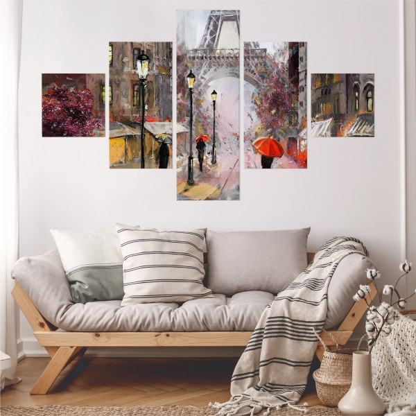Obraz Wieloczęściowy Malowane Paryskie Uliczki 150x90cm