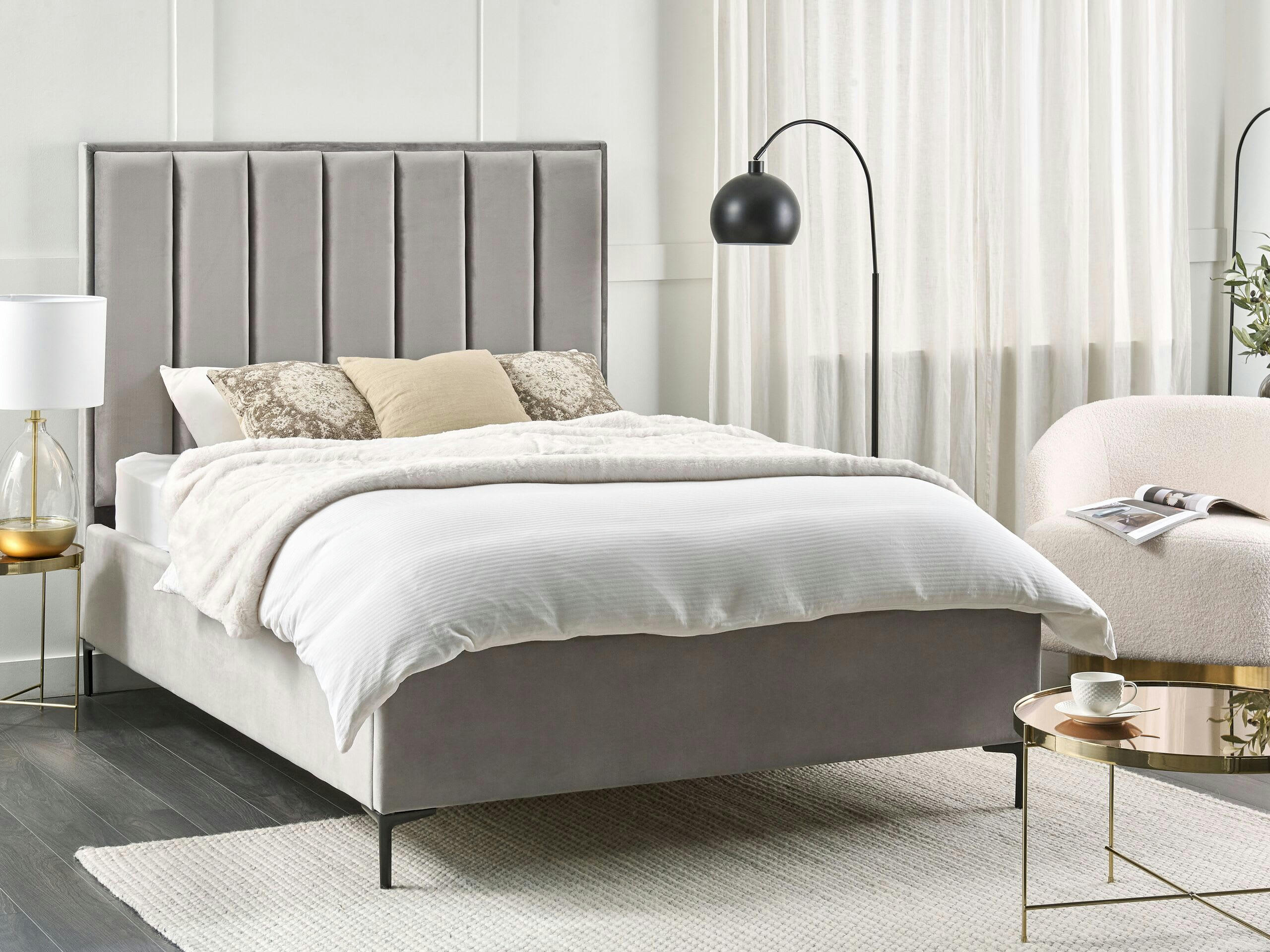 SEZANNE - Lit double en tissu gris 140x200