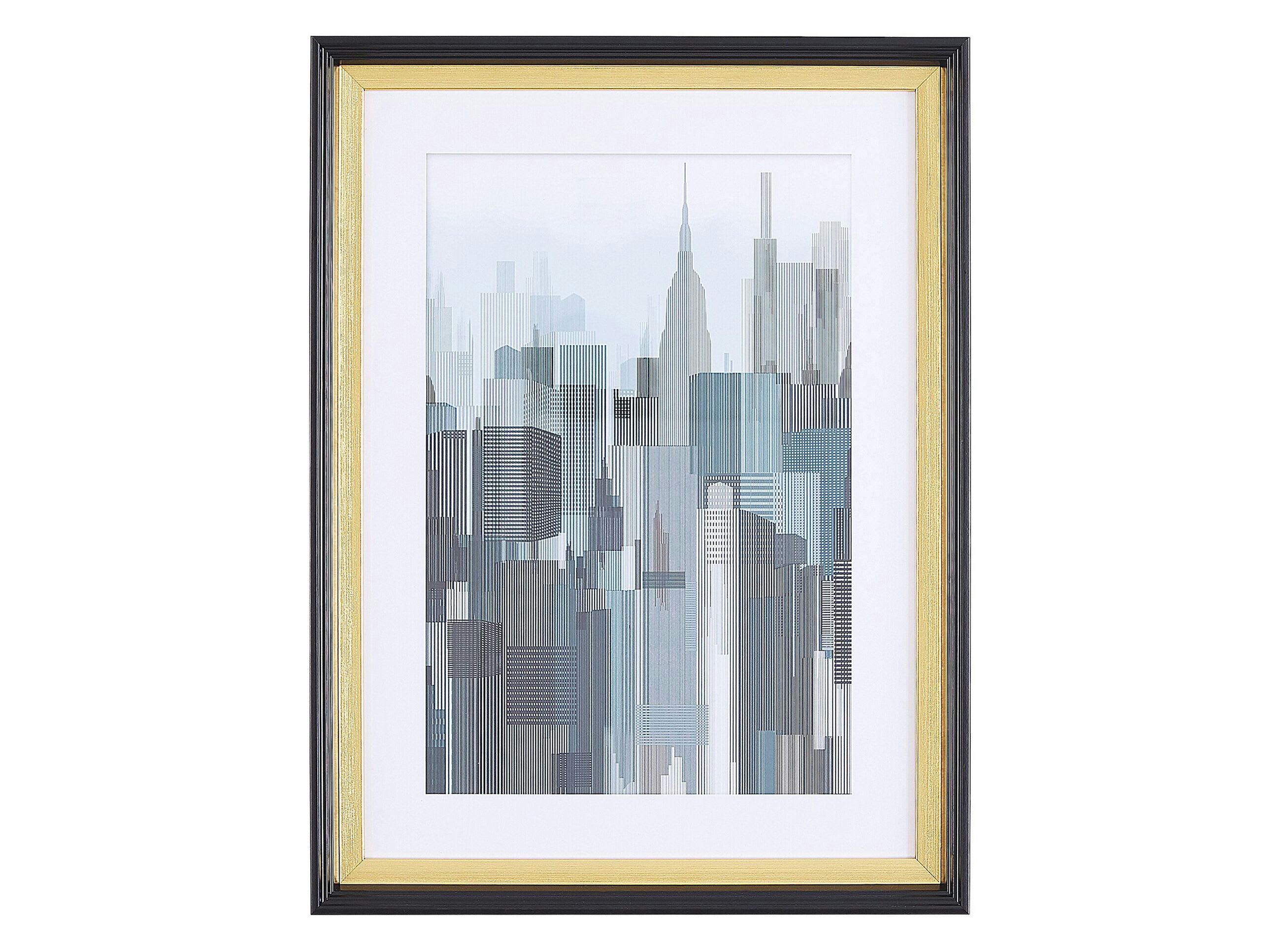 BAMAKO - Tableau décoratif bleu et gris motif ville 30 x 40 cm
