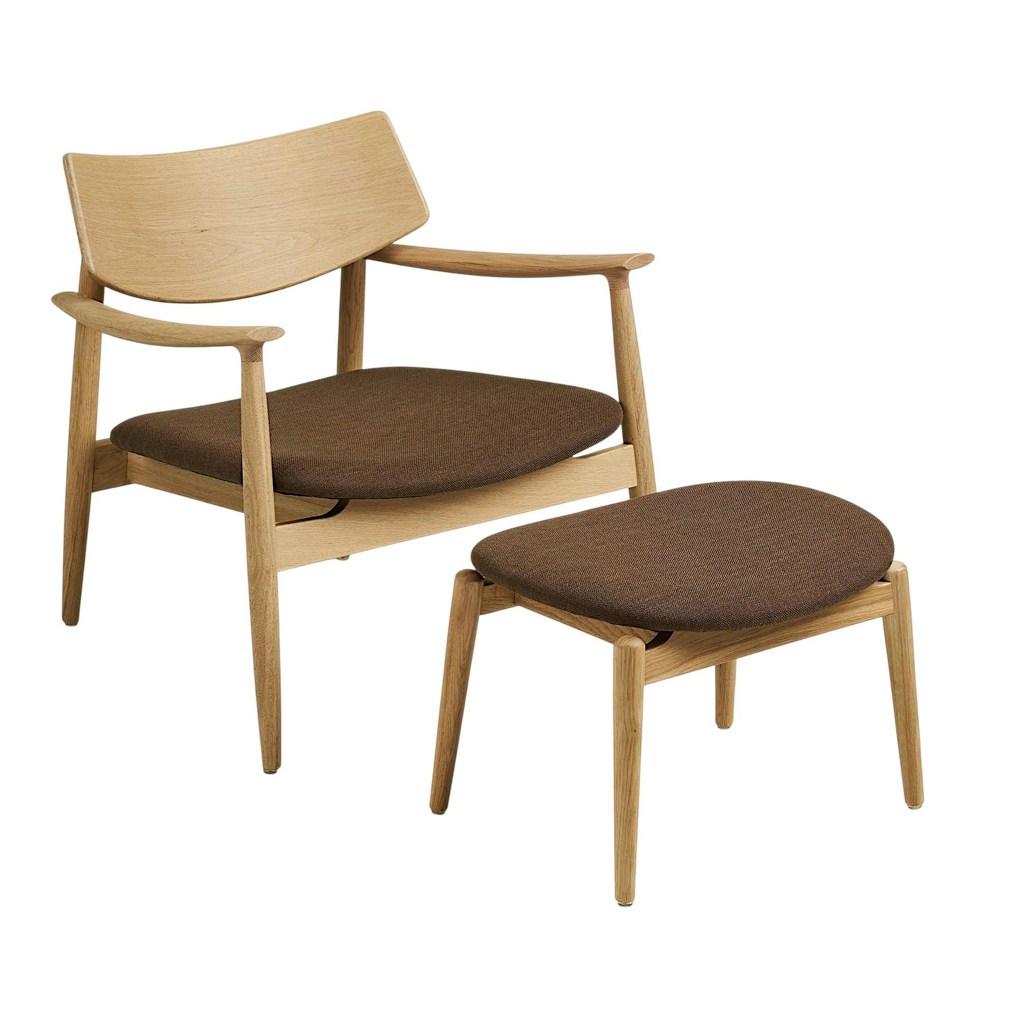 Fauteuil design scandinave chêne clair avec repose-pieds ROTTERDAM