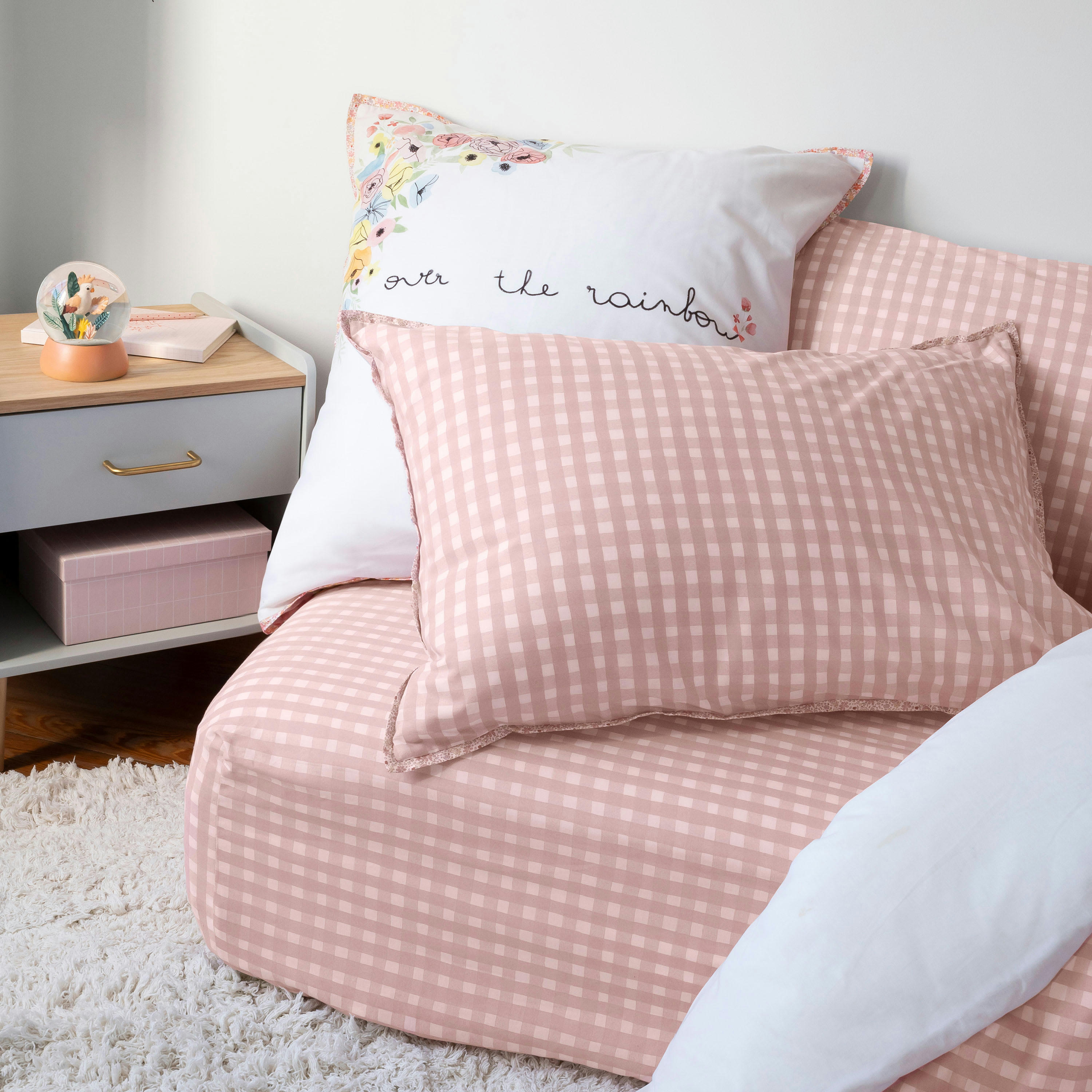 REVE DOR - Drap housse pur coton bio imprimé rose 140 x 200 cm