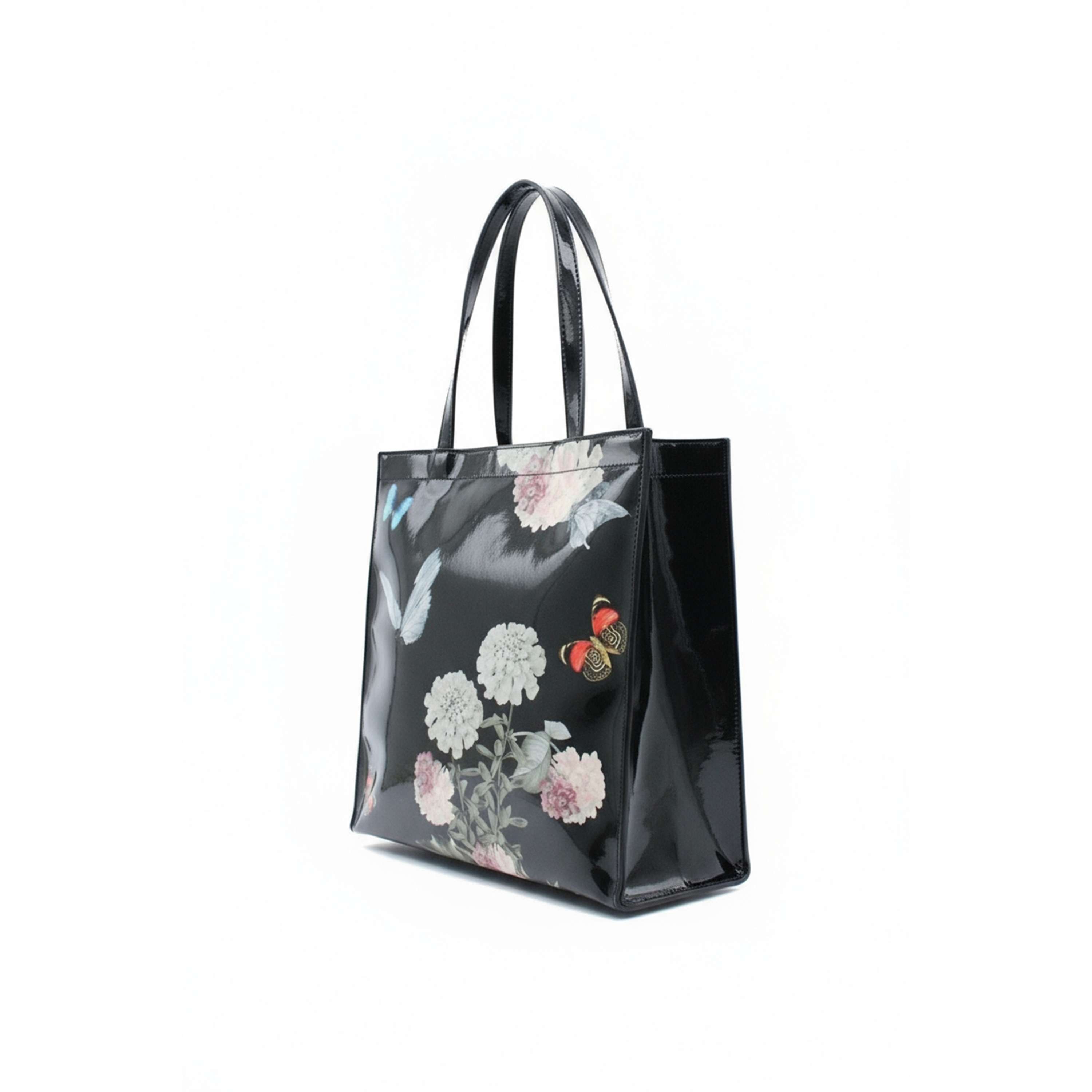 Kitise Glossy Floral Butterfly Patent PU Leather Tote Shoulder Bag