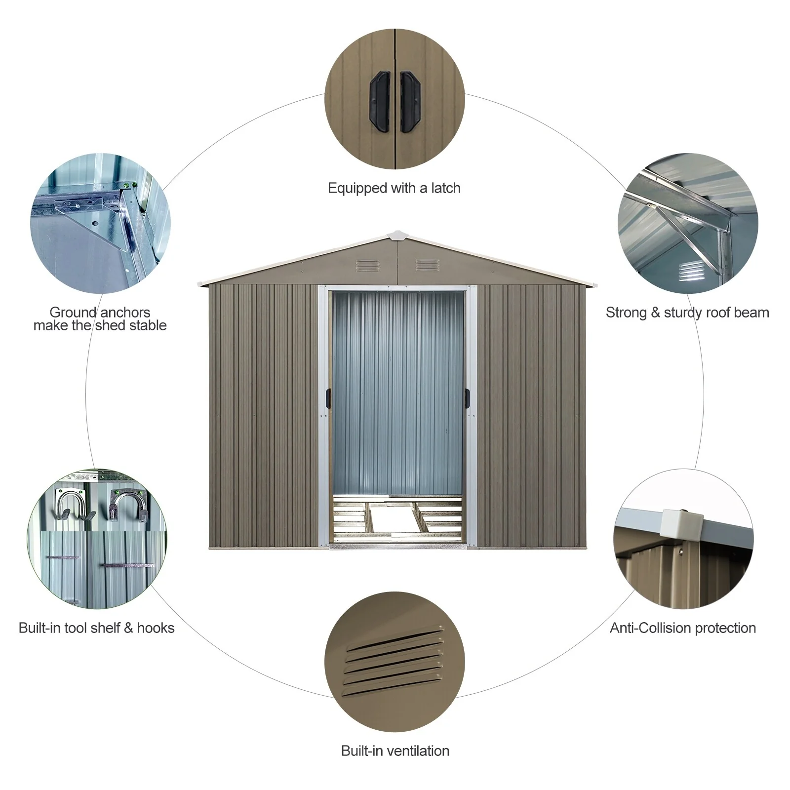 Rust-resistant Metal Storage Shed with Sliding Lockable Door Garden Shed Tool Shed Pet Shed, Punched Vents, Water-proof