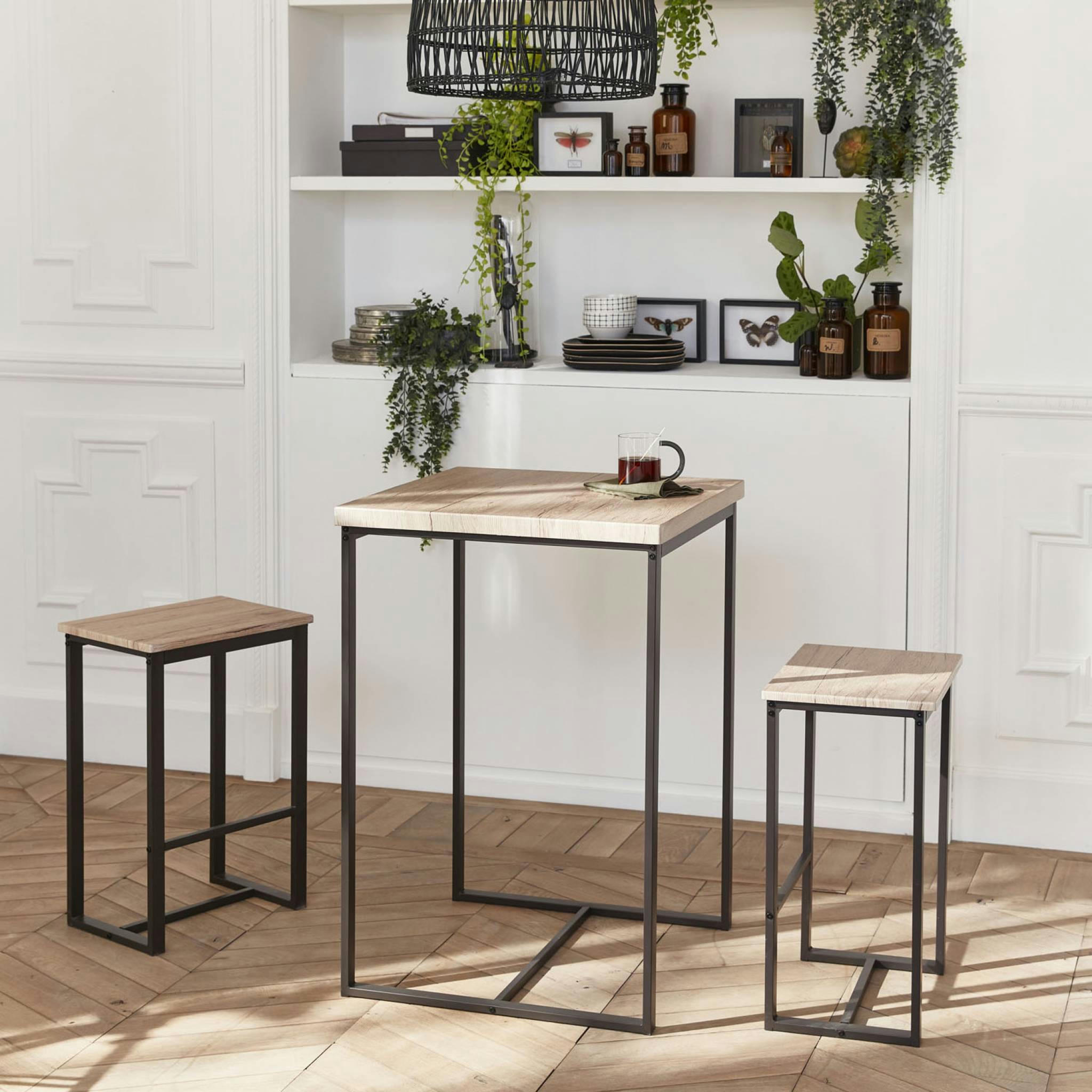LOFT - Set table haute avec 2 tabourets de bar
