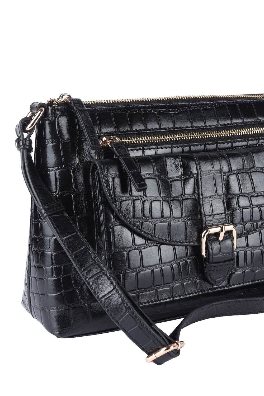 Ashwood Leather Pretty' Croc Embossed Leather Shoulder Bag
