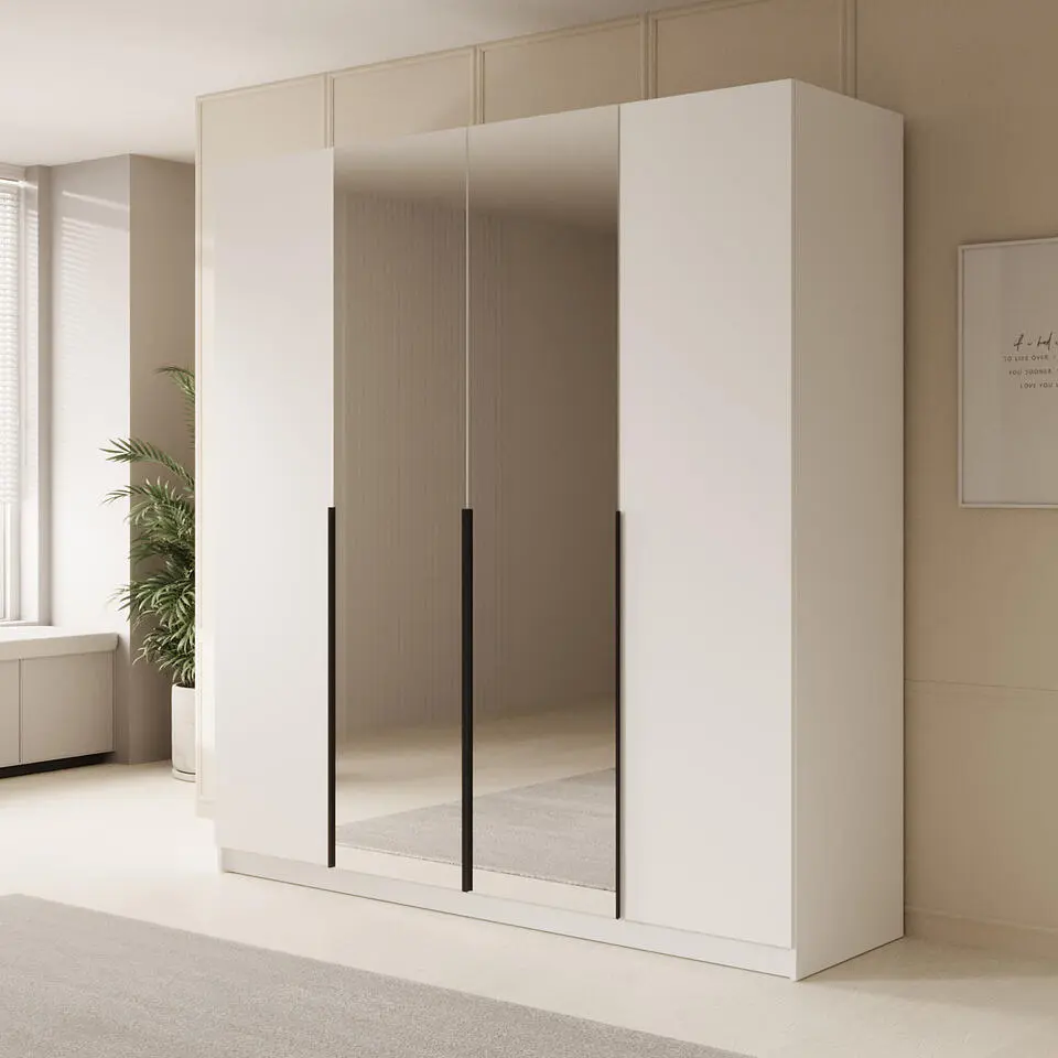 Meubella - Kledingkast Sabre - Wit - 200 cm - Met spiegel