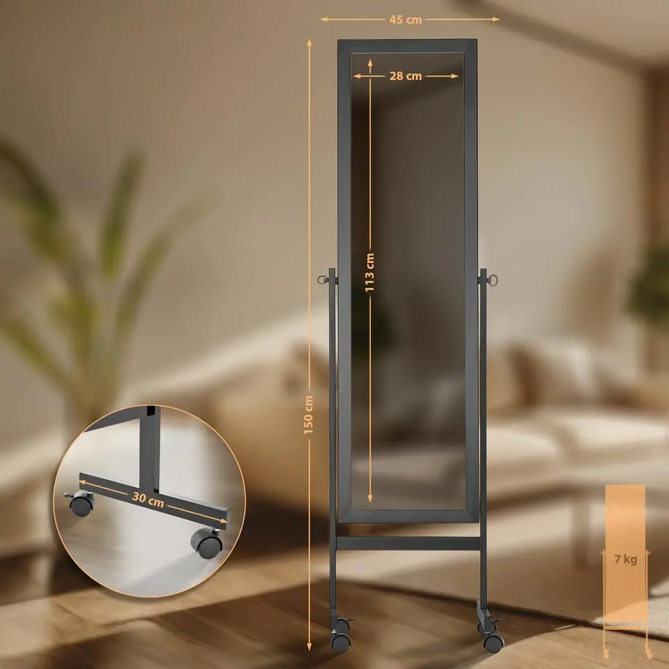 CLP Staande spiegel Yolanda vierkant - Hout - zwart