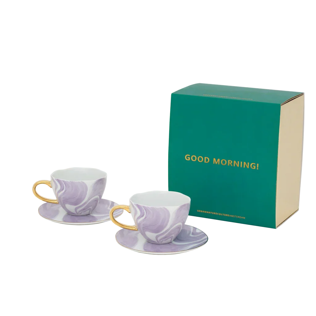 Urban Nature Culture Good Morning kopje Cappuccino/Tea en bord Valuri Violet - set van 4 - in cadeauverpakking
