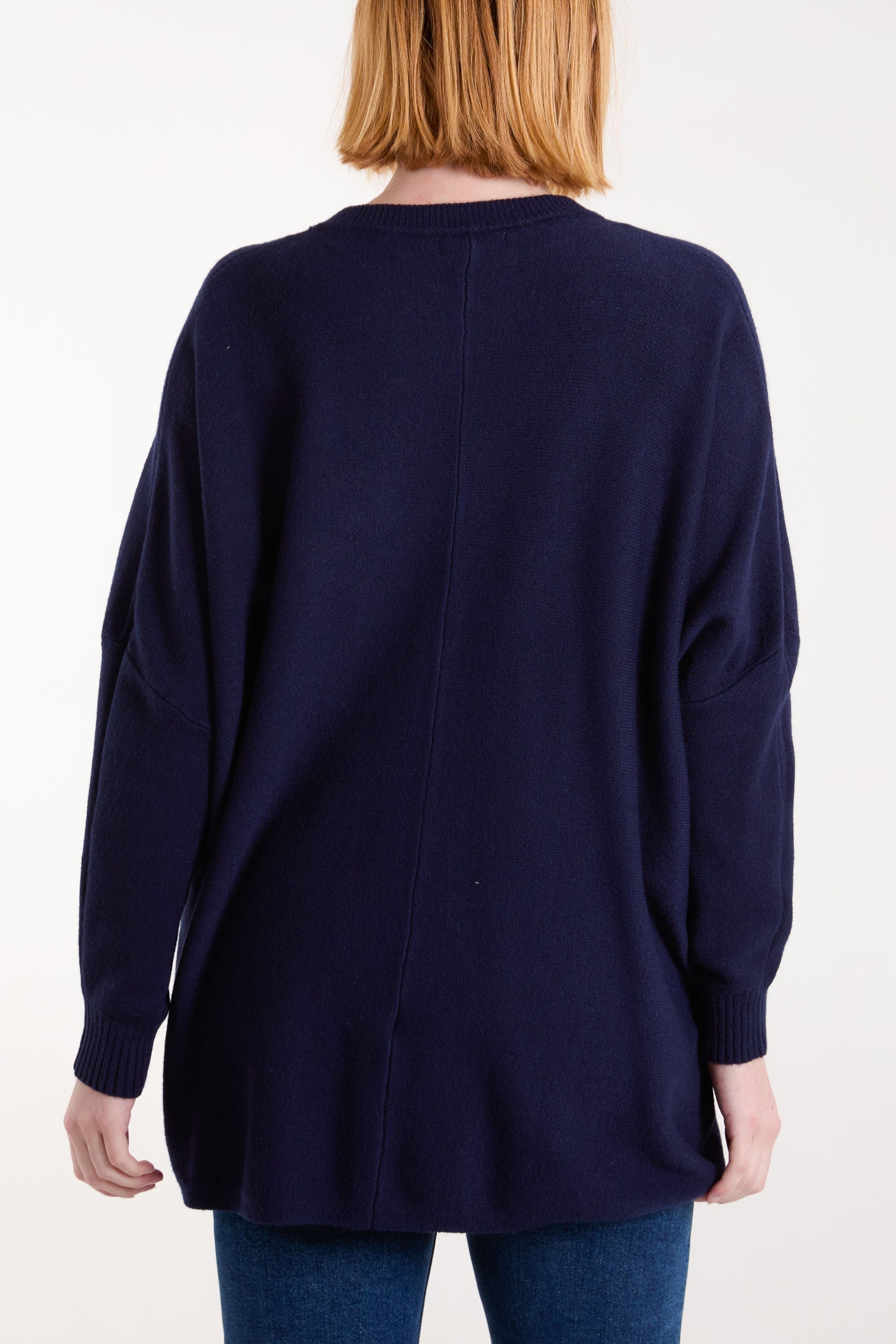 Blue Vanilla Navy Round Neck Pocket Jumper