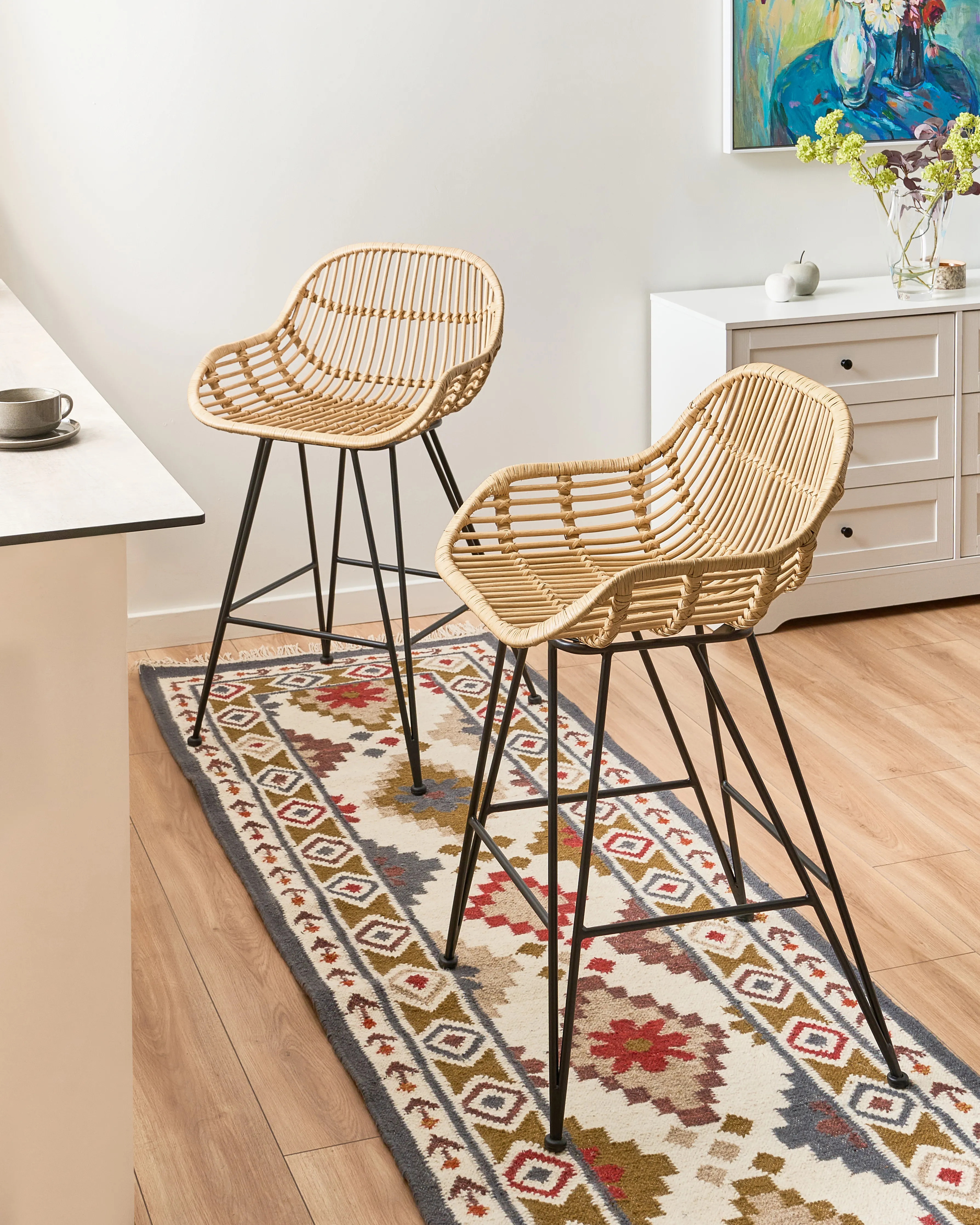 Set of 2 Bar Chairs TERRELL Rattan Natural