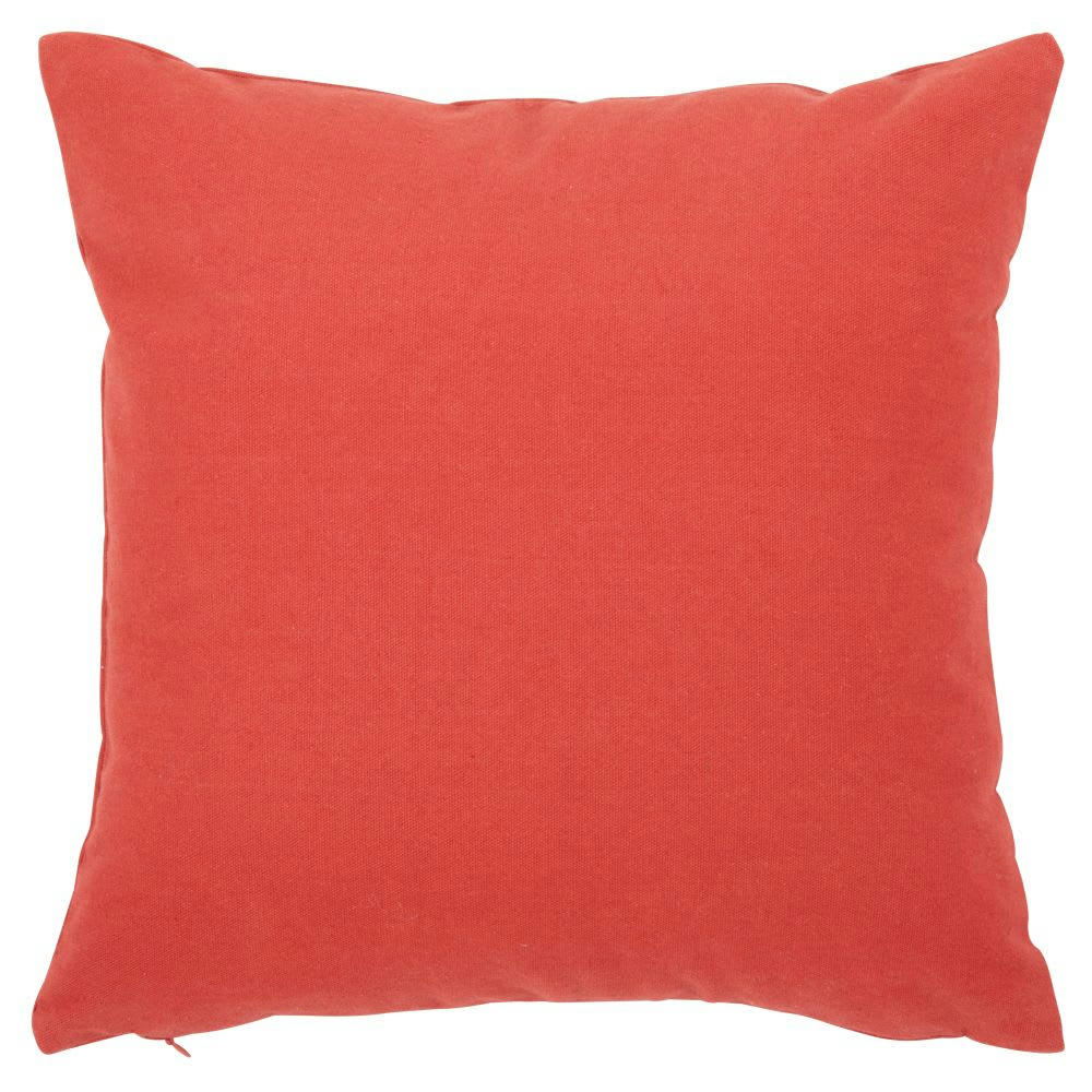 PALO - Housse de coussin en coton terracotta motif palmier écru avec broderie 40x40