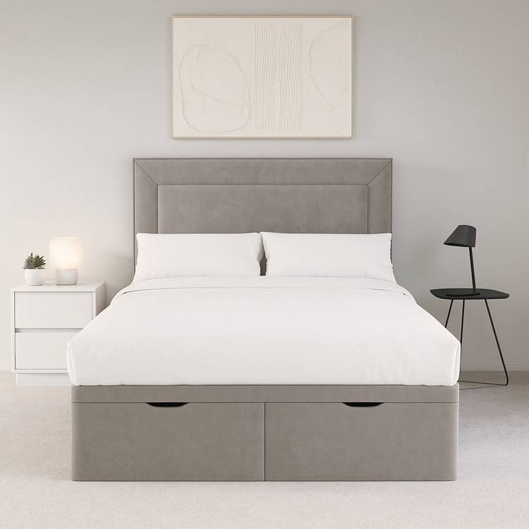 Millbrook Border Double Fabric EndLift Ottoman Bed - Natural