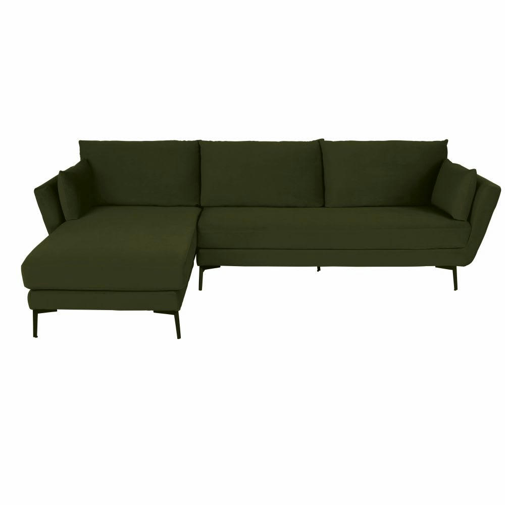 Prague - Canapé d'angle gauche 4/5 places en velours vert