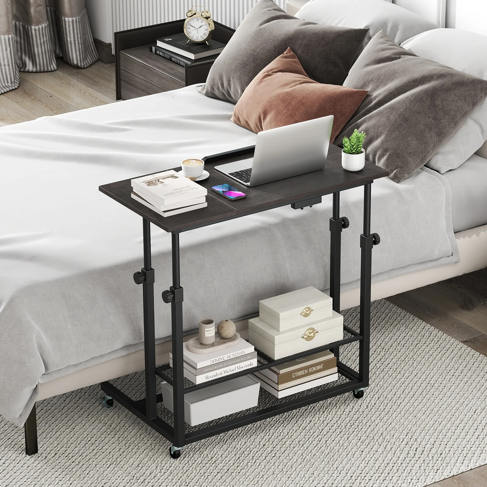 Mobile Standing Desk Adjustable Height Rolling Table with Tilt Top