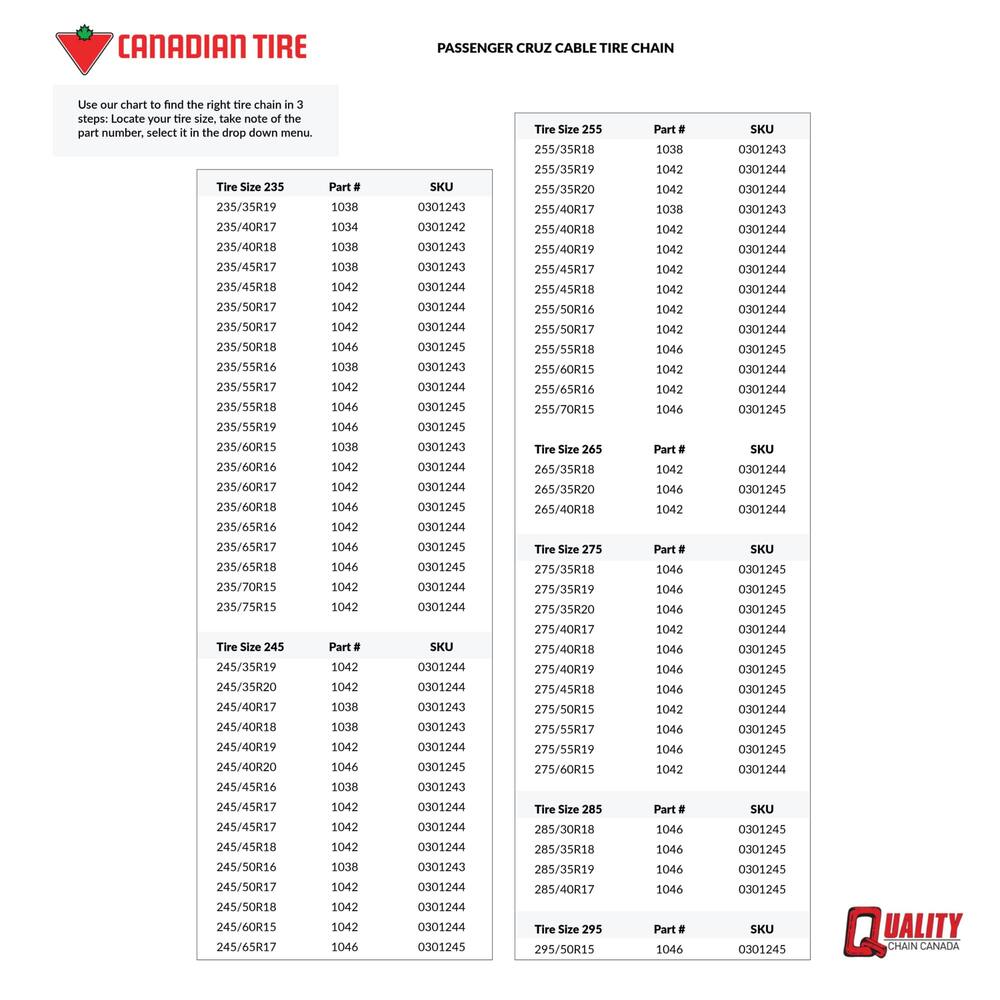 Passenger Cruz Cable Tire Chain