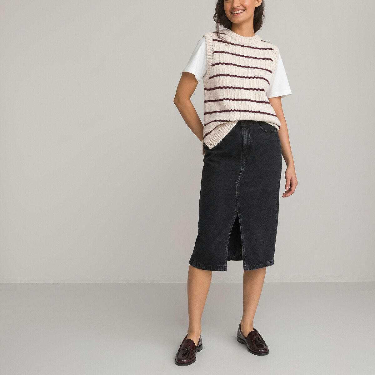 Pull sans manches, à rayures