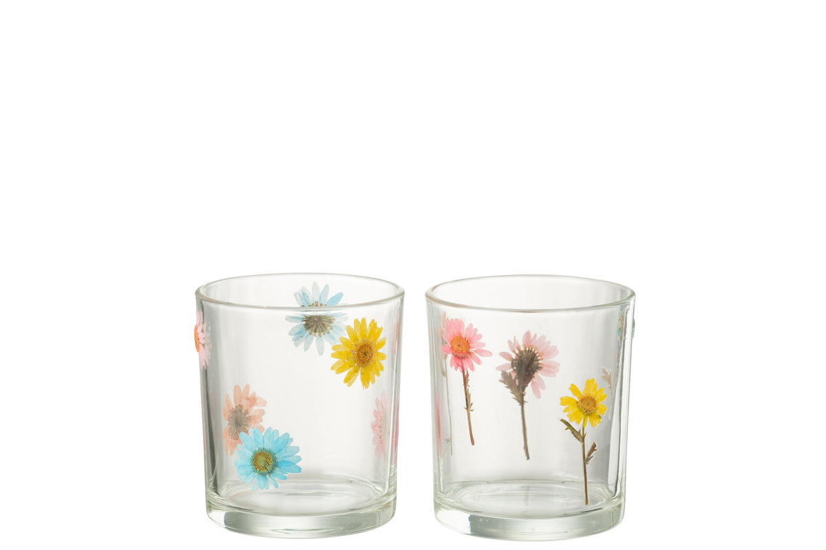 J-Line windlicht Posy - glas - transparant/mix - medium - 2 stuks