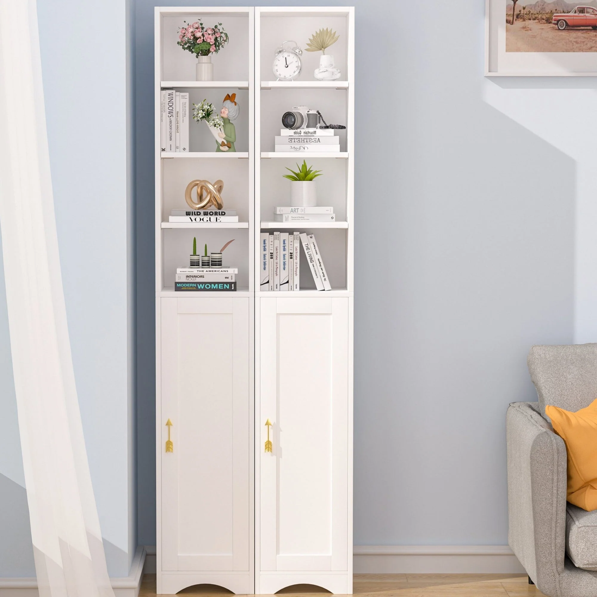 VECELO 70.9 Inches 8-tier Tall Narrow Bookshelf Bookcase with Door for Home Office